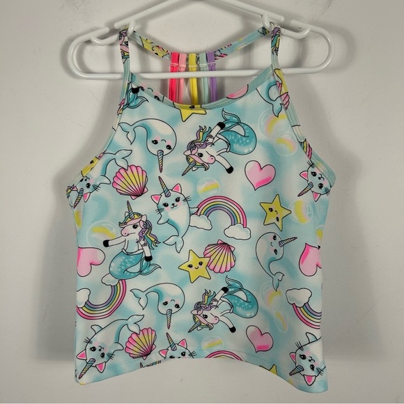 ❤️ Children's Place 10/12 Uni-mermaid Swim Top With Rainbow Back Straps - Picture 1 of 8